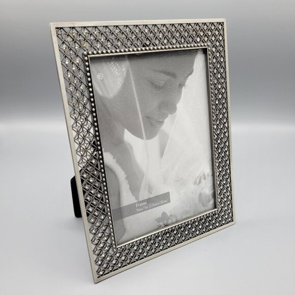 Elegant Silver Ornate Photo Picture Frame Diamond Lattice Trellis Rhinestones - Picture 1 of 8